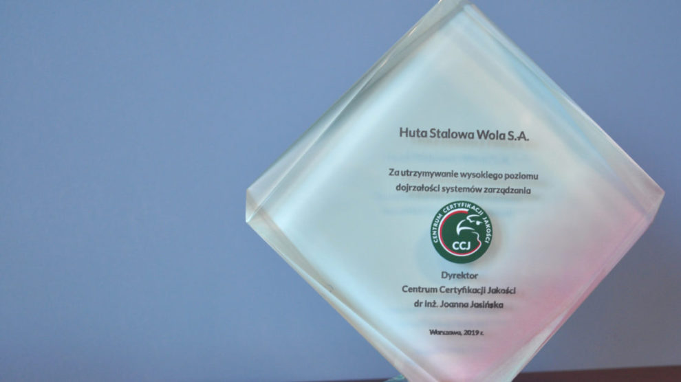 Huta Stalowa Wola S.A. doceniona przez Centrum Certyfikacji Jakości