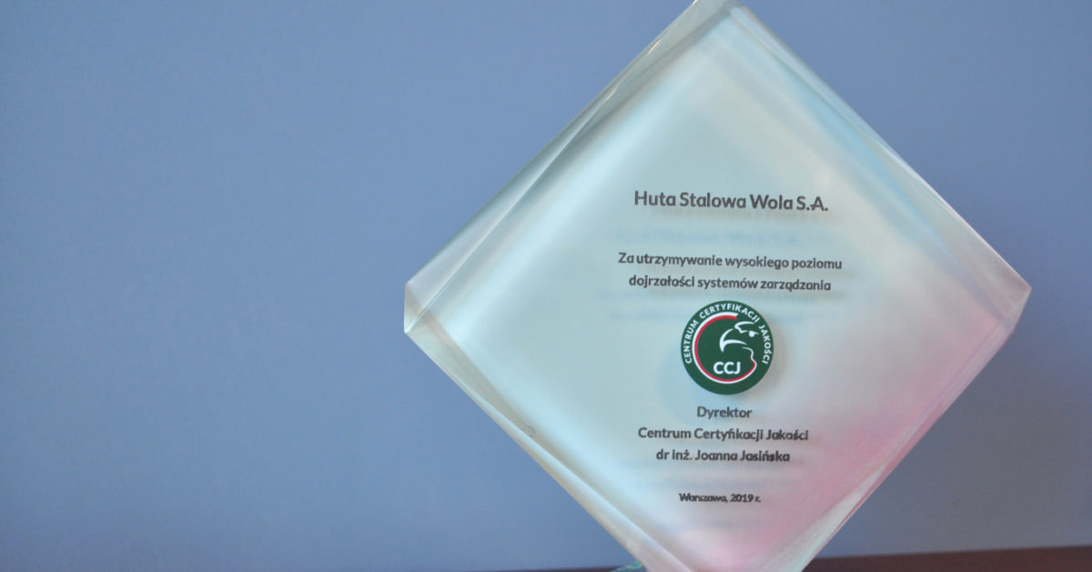 Huta Stalowa Wola S.A. doceniona przez Centrum Certyfikacji Jakości